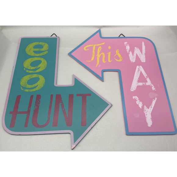 WALL Hang Easter Egg Hunt 2 Piece Yard Sign Set 14 inch USED ONCE *READ.. - Picture 1 of 10